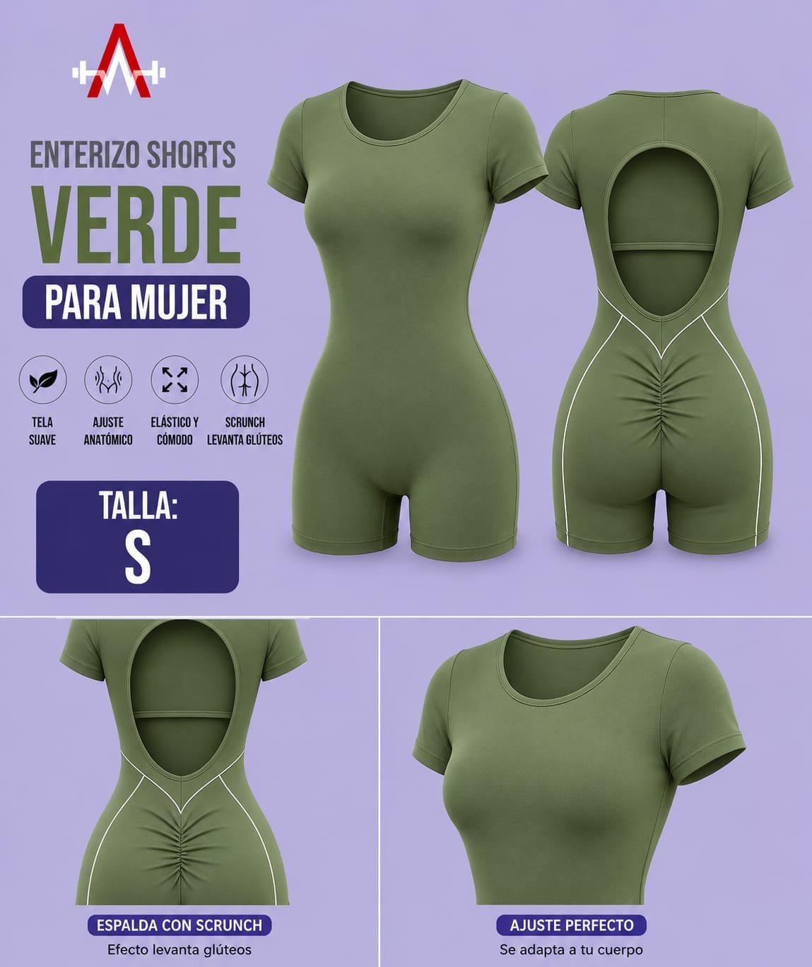 Athletic Enterizo Shorts Verde Sculpt